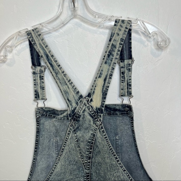 Acid Wash Rolled Jean Denim Bib Short Overalls Size XL - Picture 5 of 7
